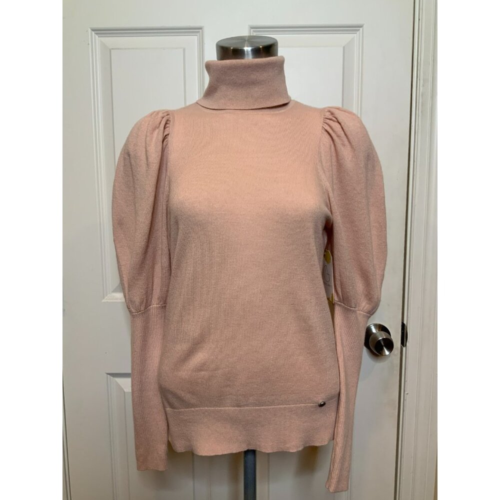 Ted Baker Light Pink Knit Puff Sleeve Turtleneck Sweater, Size 0 | XS